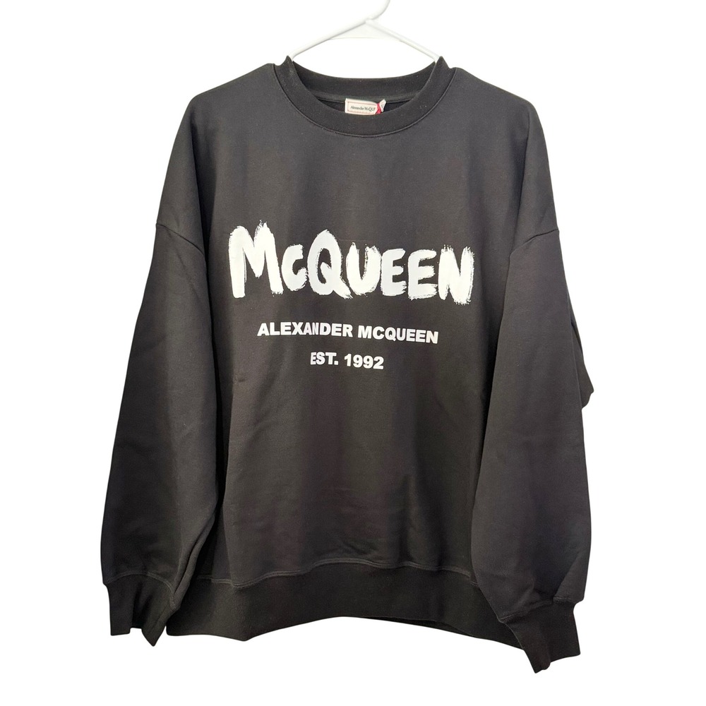 Authentic Alexander McQueen Black Logo Graphic Sweatshirt IT 42 NWT Luxury